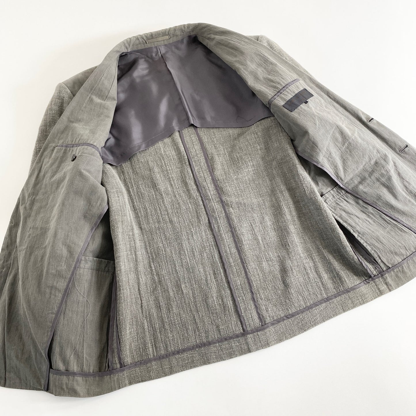44a21 90s COMME des GARCONS HOMME コムデギャルソンオム 日本製 ヴィンテージ テーラードジャケット ブレザー 切替 Sサイズ グレー コットン100% MADE IN JAPAN VINTAGE