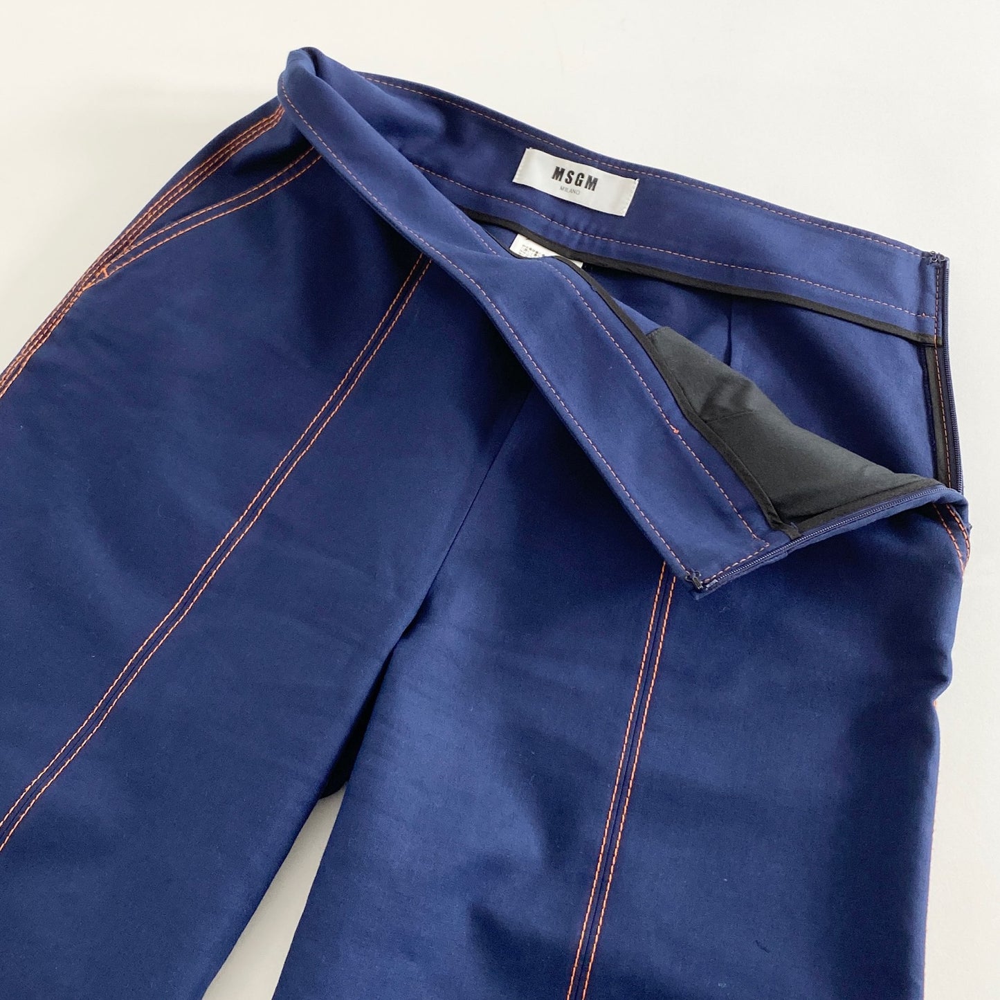 11a21 イタリア製 MSGM エムエスジーエム ステッチワイドパンツ ロングパンツ 44 ネイビーブルー サイドジップ コットン