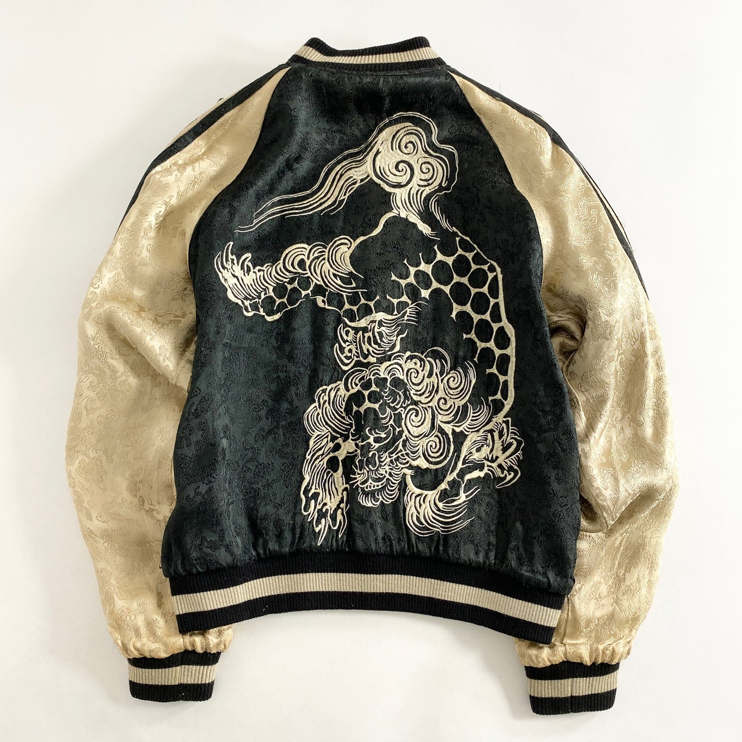 49L15 花旅楽団 リバーシブルスカジャン S ブラック グリーン 和柄 刺繍 横須賀 ジャケット ブルゾン 羽織