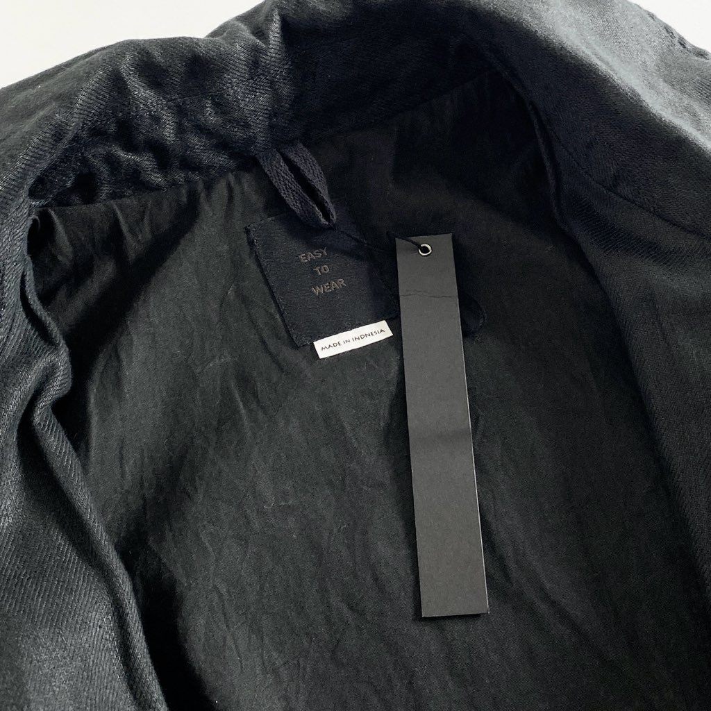36c2 《極美品》 定価¥39,600 EASY TO WEAR イージートゥウェア リネンステンカラーコート 46 ブラック タグ付 スプリングコート 麻 春