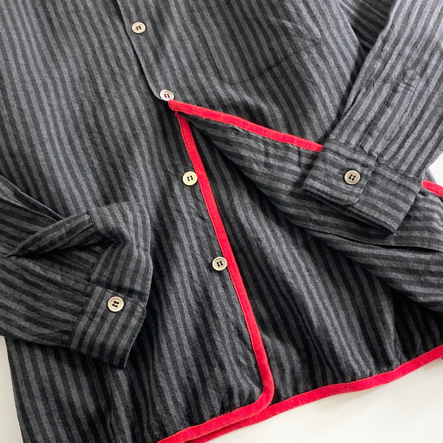13A27 90s COMME des GARCONS HOMME コムデギャルソンオム 長袖シャツ ストライプシャツ パイピング グレー ストライプ ウール100% AD1999 メンズ