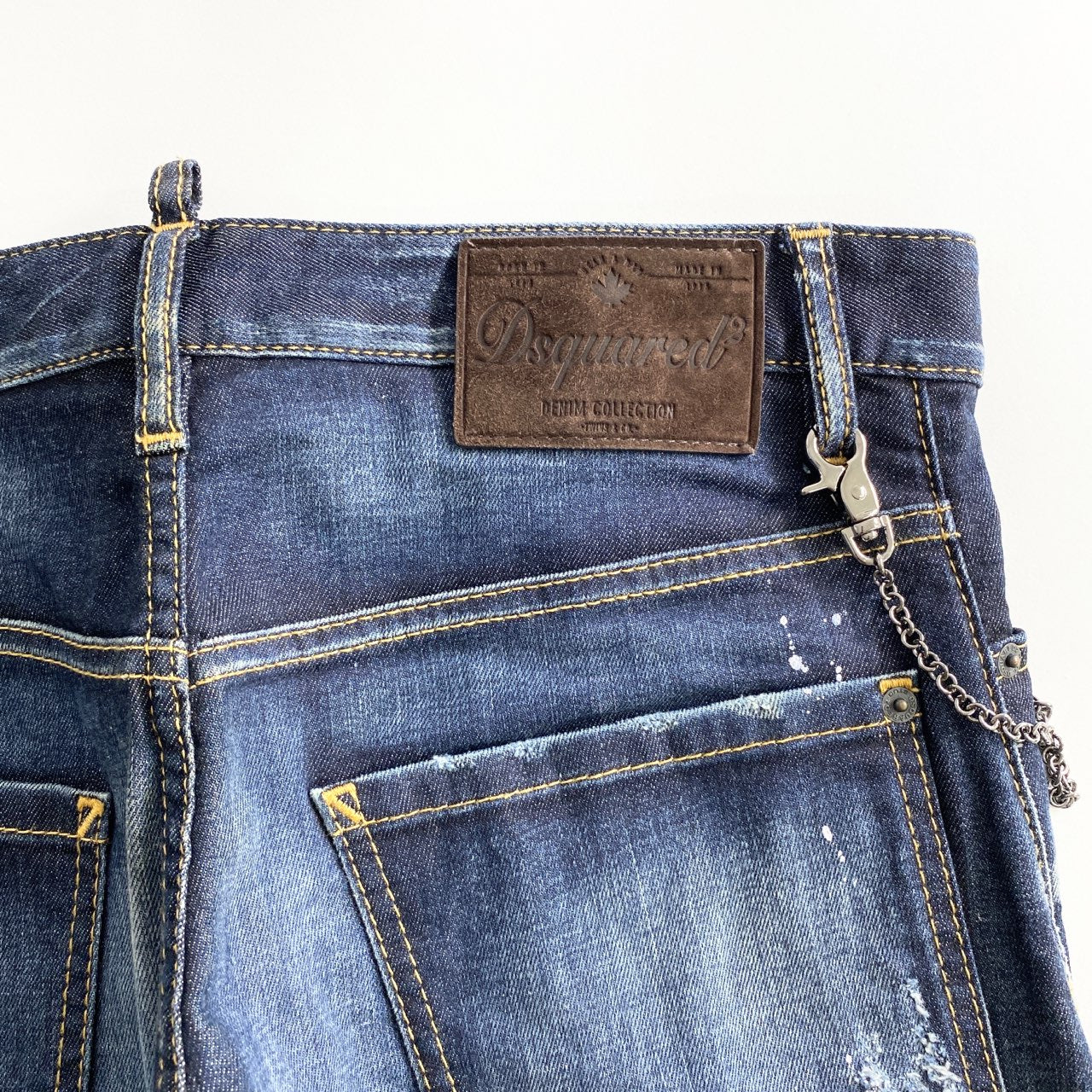 47L7《美品》イタリア製 DSQUARED2 ディースクエアード ヴィンテージ加工 デニムスキニーパンツ 46 インディゴ ウォレットチェーン付き