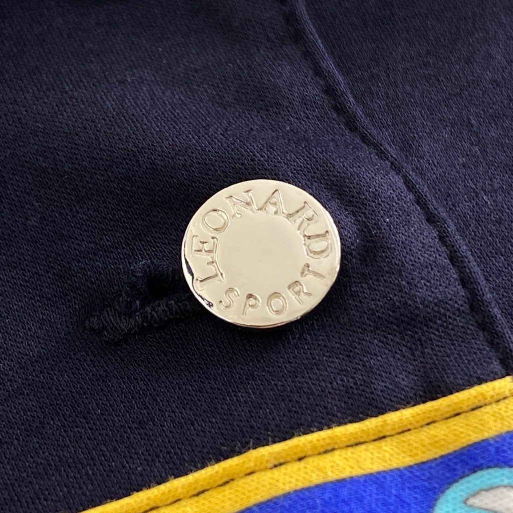 53b4 LEONARD レオナール フラワープリント ポロシャツ 40 ネイビ- トップス 半袖 花柄 日本製 POLO SHIRT