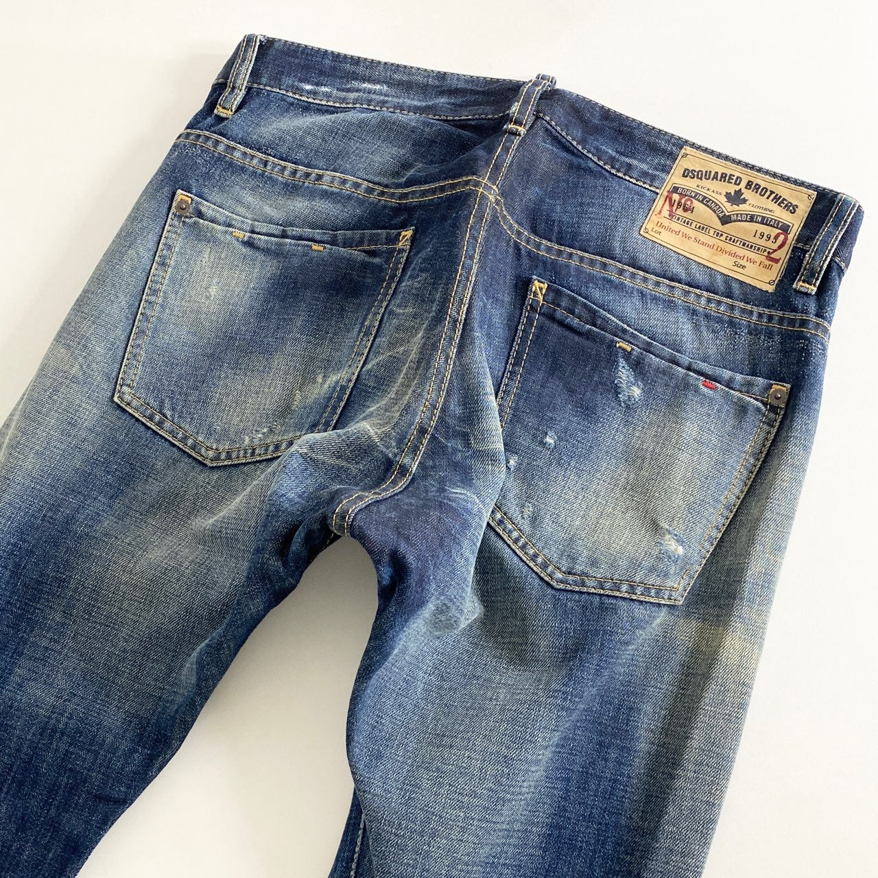70L7-2《美品》DSQUARED2 ディースクエアード ヴィンテージ加工 ツイストデニムスキニーパンツ 46 インディゴ ジーンズ DENIM
