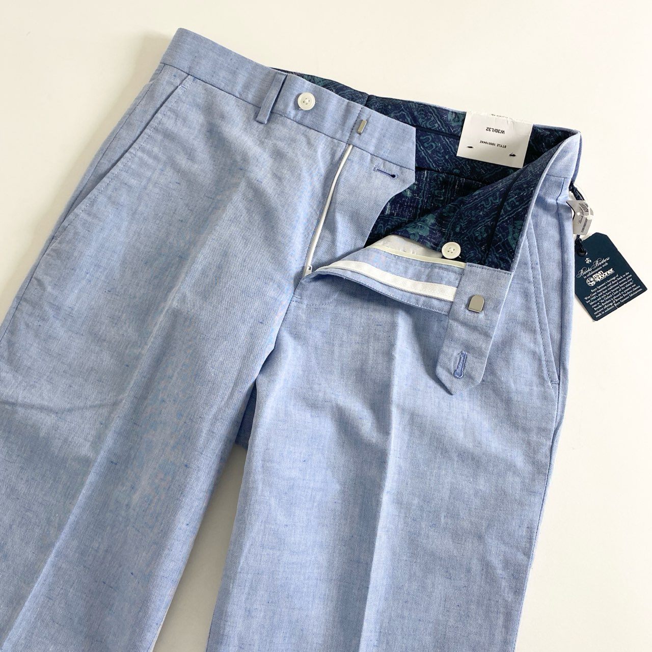 7b26 Brooks Brothers ブルックスブラザーズ スラックスパンツ ロングパンツ 30 ライトブルー リネン混 ボトムス メンズ タグ付き 定価¥20000