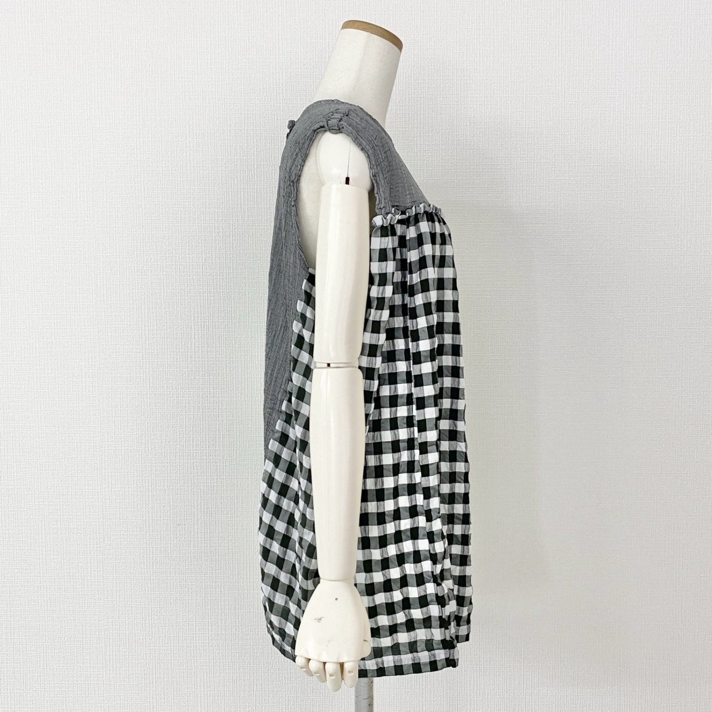 35c14 me ISSEY MIYAKE ミー イッセイミヤケ MI33FK411 ノースリーブ 切替 チュニック トップス カットソー チェック柄 グレー ストレッチ