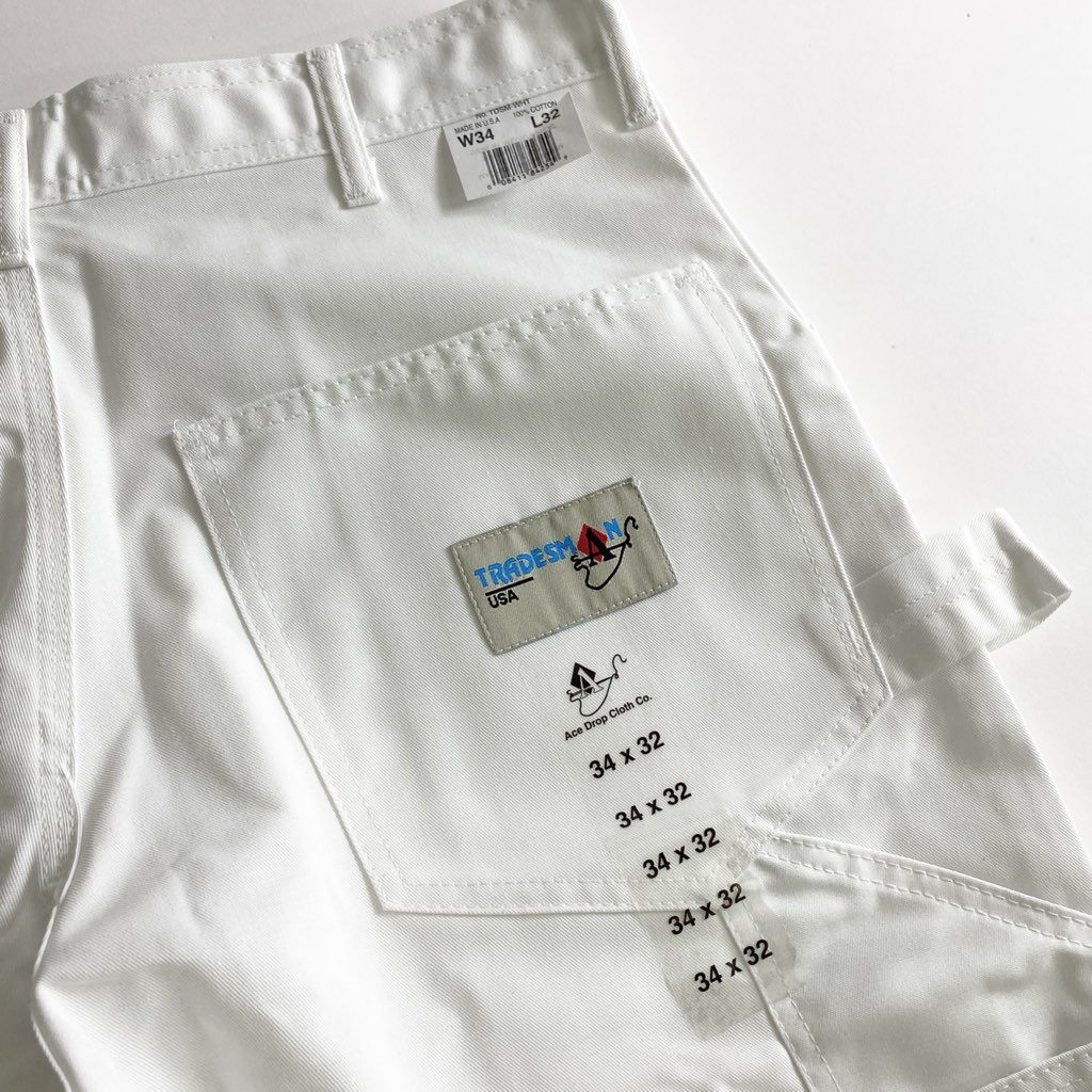 51b25 《未使用》 Ace Drop Cloth エースドロップクロス TRADESMAN トレイズマン ペインターパンツ W34 L32 ホワイト 綿100% ワークパンツ ボトムス