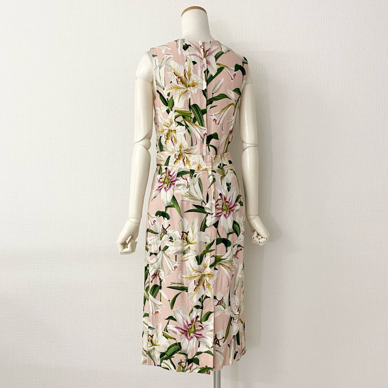 15c20 DOLCE&GABBANA ドルチェアンドガッバーナ イタリア製 ドルガバ フローラル リリードレス ノースリーブ ブラウス トップス スカート セットアップ シルク混 42 ピンク MADE IN ITALY