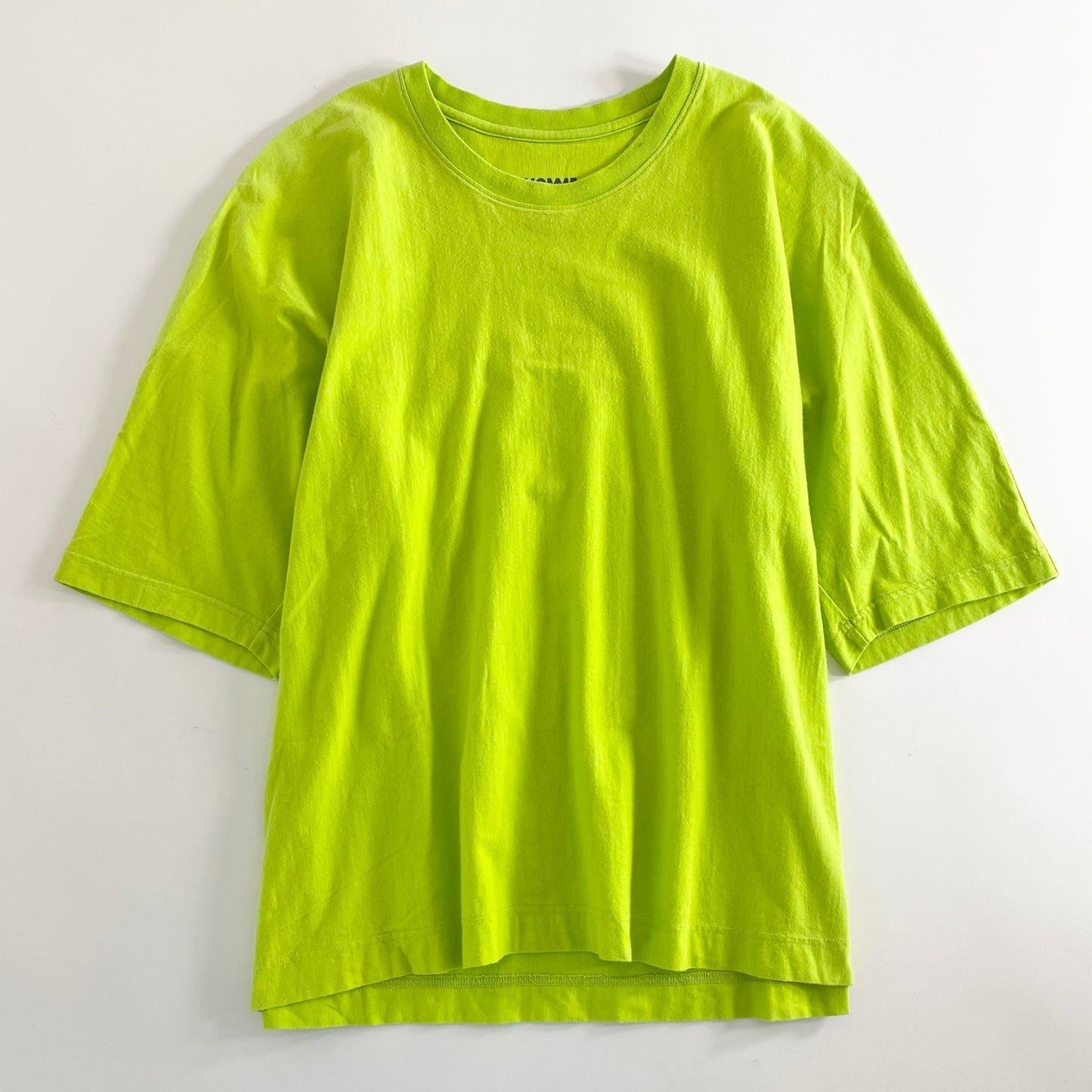 39a21 HOMME PLISSE ISSEY MIYAKE オムプリッセ イッセイミヤケ 日本製 ワイドシルエット カットソー 半袖 Tシャツ クルーネック HP12JK309 2 ライムグリーン コットン100% MADE IN JAPAN