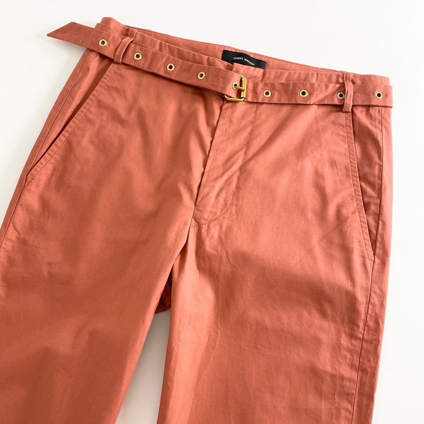 39a21 《未使用保管品》 ISABEL MARANT イザベルマラン ブルガリア製 ベルト付き ストレートパンツ ボトムス 34 ピンク コットン100%