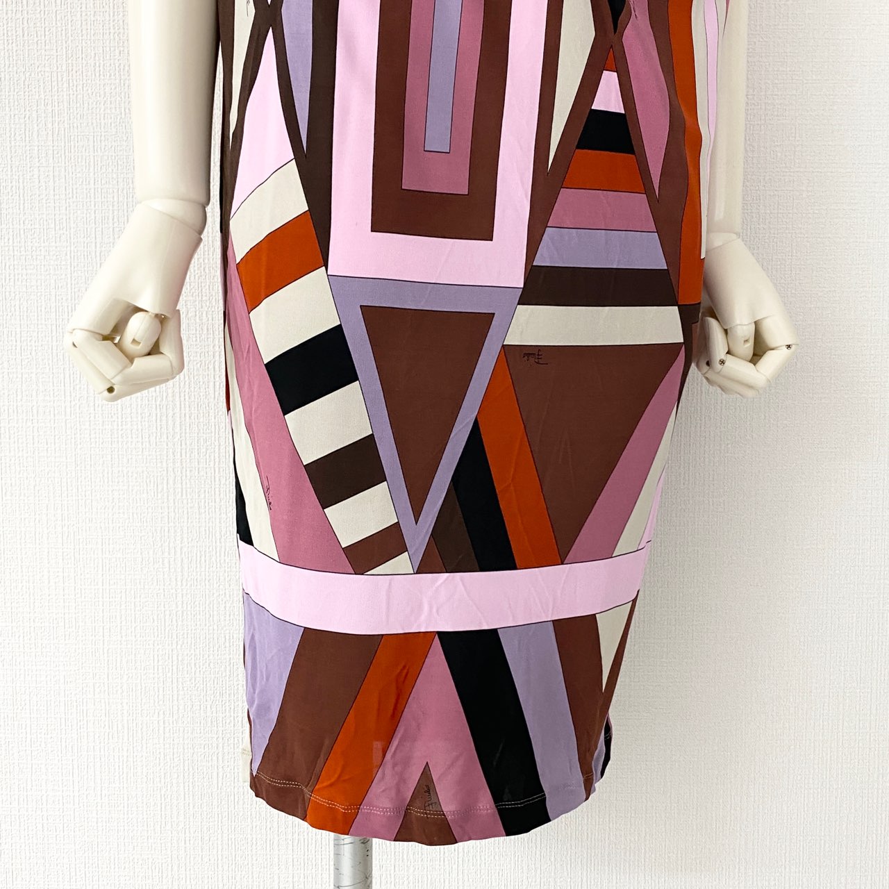 48a30 《美品》 EMILIO PUCCI エミリオプッチ ドレープワンピース 36 ピンク ドレス 半袖 イタリア製 総柄 春夏