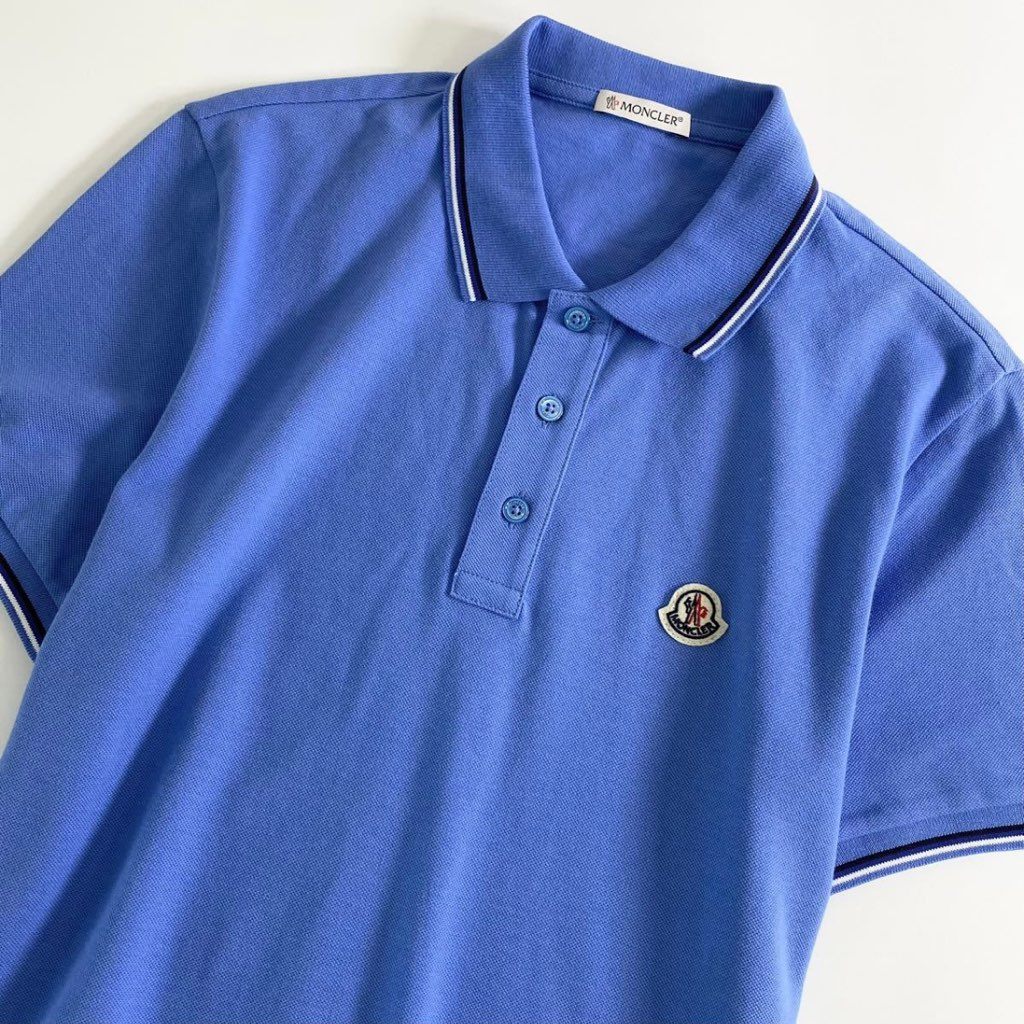 6e19-15 未使用タグ付☆MONCLER モンクレール ロゴワッペンポロシャツ サイズS ブルー MAGLIA POLO MANICA C マリアポロマニカ メンズ