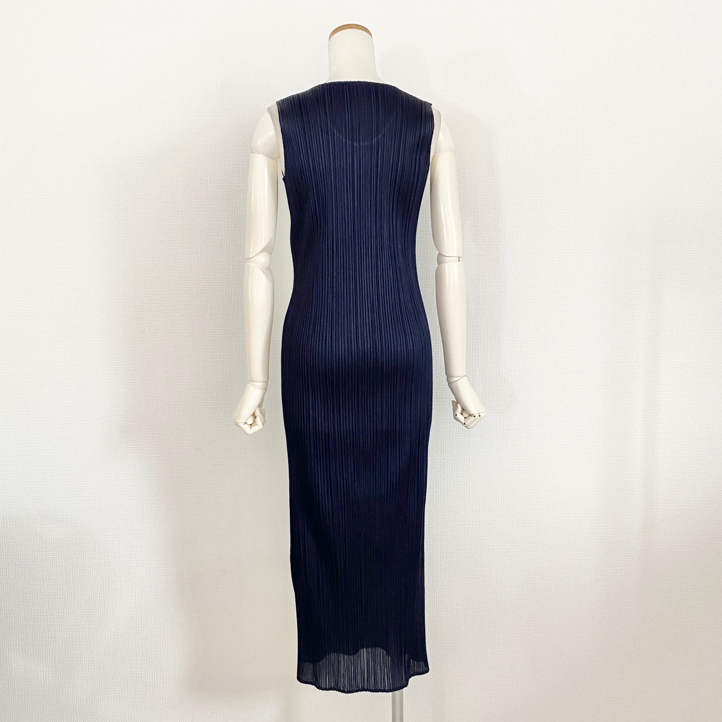 76k21《美品》PLEATS PLEASE プリーツプリーズ イッセイミヤケ プリーツワンピース ノースリーブワンピース ロングワンピース 2 Mサイズ相当 ネイビー