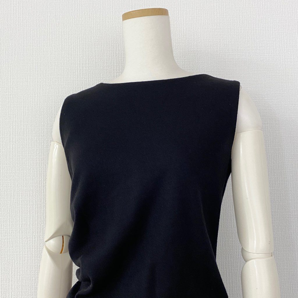 12b7-2 JIL SANDER ジルサンダー イタリア製 ノースリーブワンピース ドレス ミモレ丈 36 ブラック ウール100% MADE IN ITALY