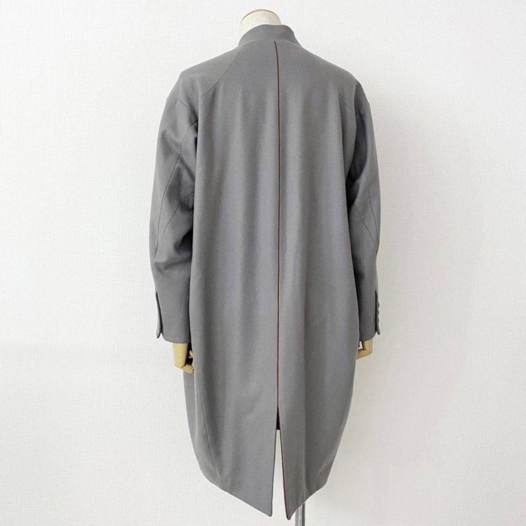 66j29 《美品》 ka na ta カナタ 2ミリコート サイズ1 レー メンズ アウター 羽織 上着 日本製 2mm CORT 紳士服 ノーカラー ロングコートグレー ウール100% 冬