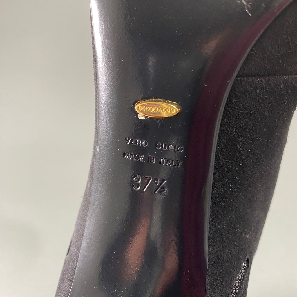 3a31 Sergio Rossi セルジオロッシ イタリア製 ヒール ブーツ パンチング ラメ糸 ポインテッドトゥ イタリア製 37 1/2 ブラック スエード レザー MADE IN ITALY