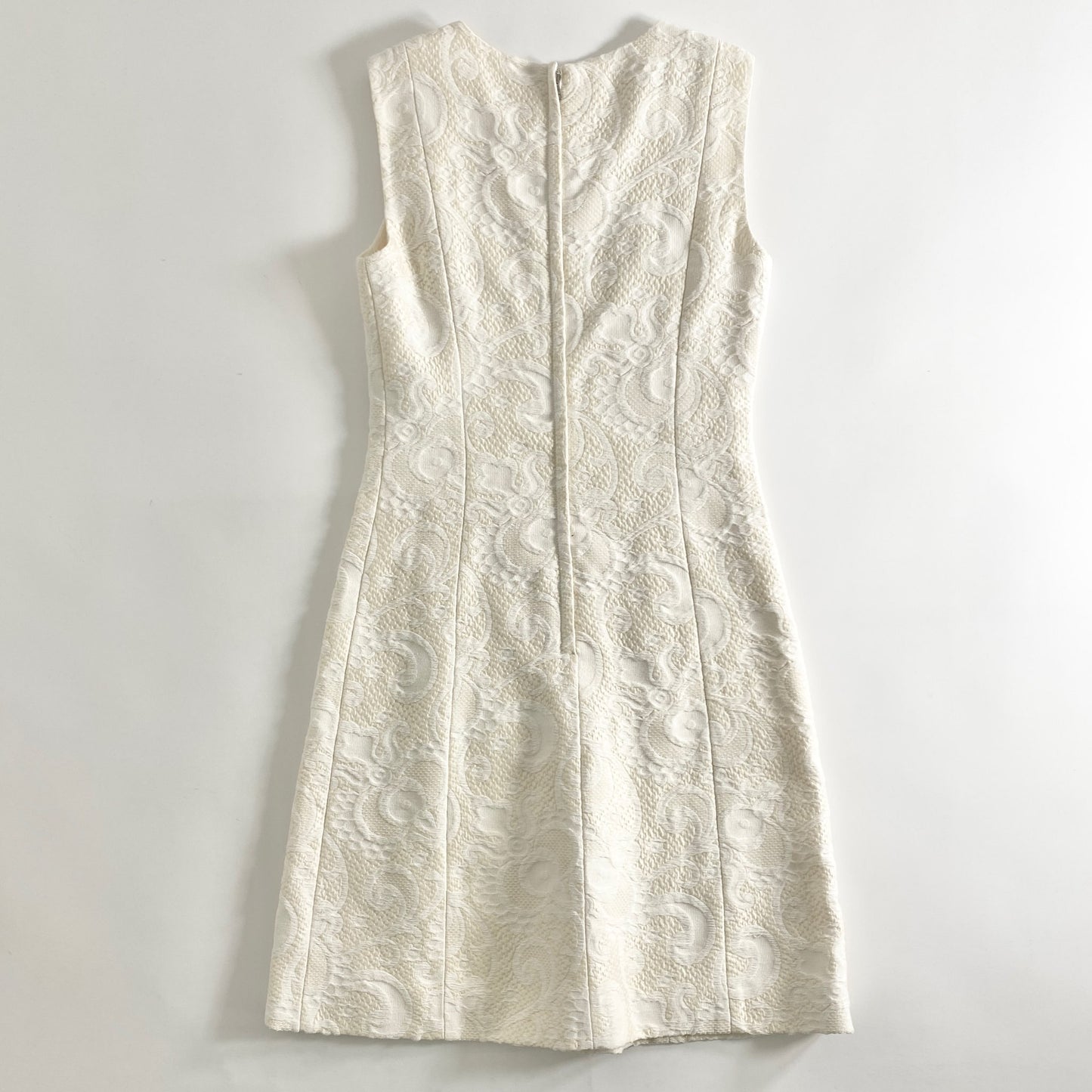 38a28 DOLCE&GABBANA ドルチェアンドガッバーナ イタリア製 ノースリーブワンピース ジャガード ドレス 38 ベージュ クリーム系 コットン MADE IN ITALY