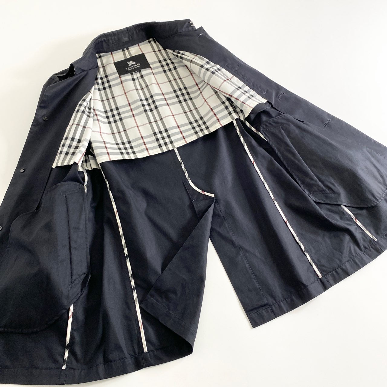 4a17 BURBERRY BLACK LABEL バーバリーブラックレーベル ステンカラーコート ロングコート M ブラック メンズ コットン 上着
