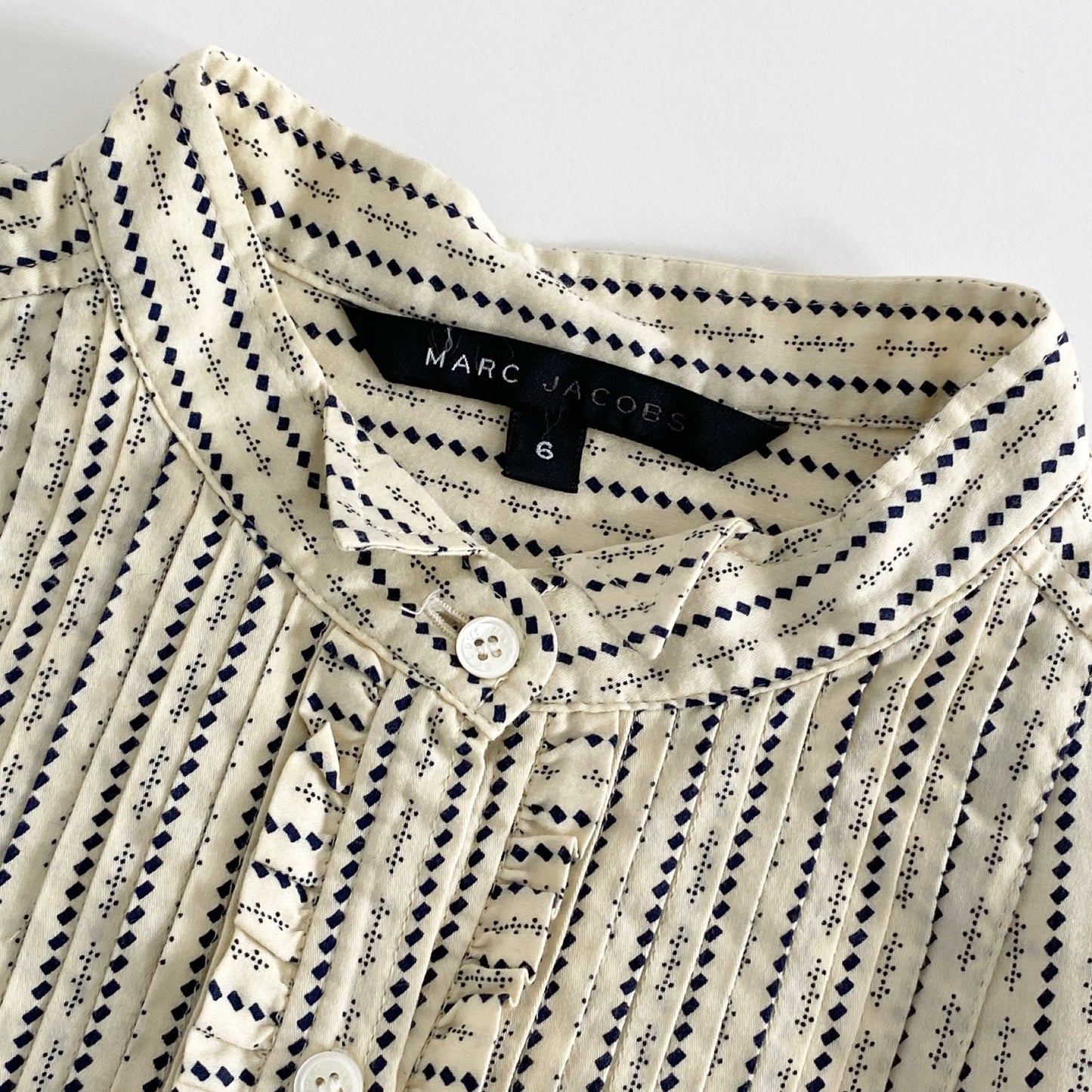 1a31 MARC JACOBS マークジェイコブス ウィングカラー フリルドレスシャツ 6 アイボリー 長袖 ストライプ dress shirt