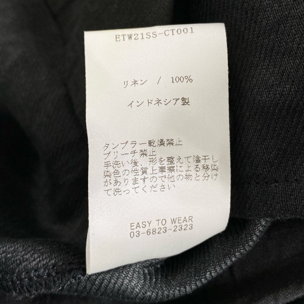 36c2 《極美品》 定価¥39,600 EASY TO WEAR イージートゥウェア リネンステンカラーコート 46 ブラック タグ付 スプリングコート 麻 春