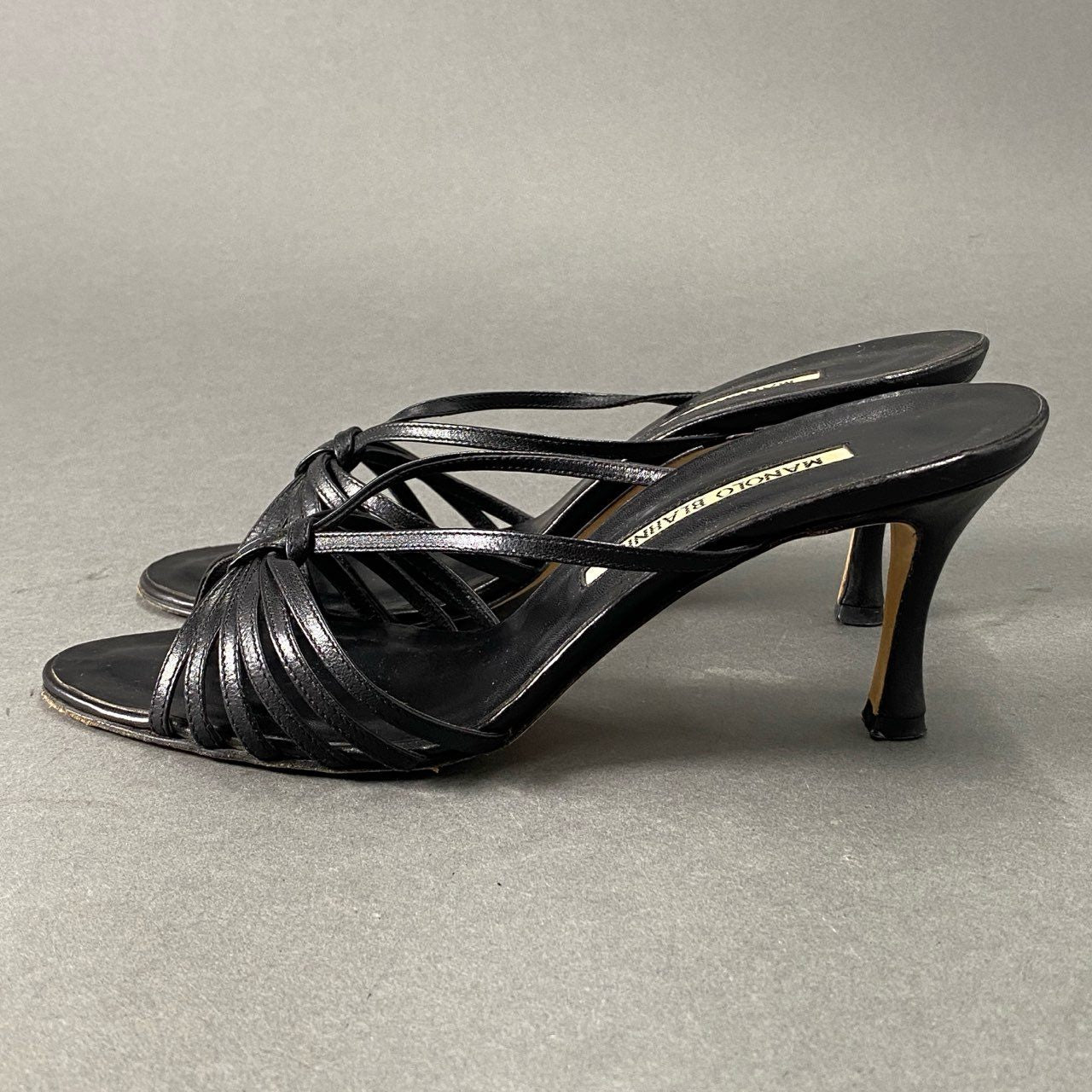 4c9 MANOLO BLAHNIK マノロブラニク レザー ヒールサンダル 37 ブラック パンプス シューズ Leather Sandal