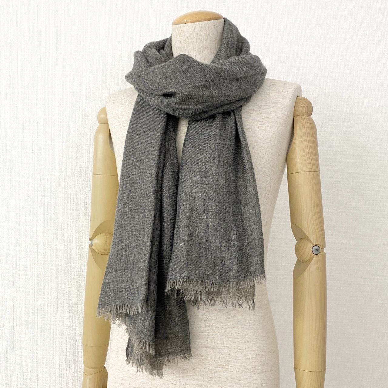 L10《美品》denis colomb デニスコロン カシミヤストール マフラー グレー ベージュ cashmere100% ショール TOMORROW LAND トゥモローランド