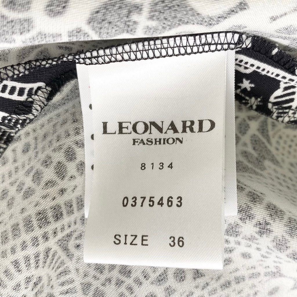 32f1 《美品》 LEONARD レオナール 長袖ワンピース ドレスワンピース シルク100% ウエスト切替 綺麗な花柄プリント 36 S レディース 女性用