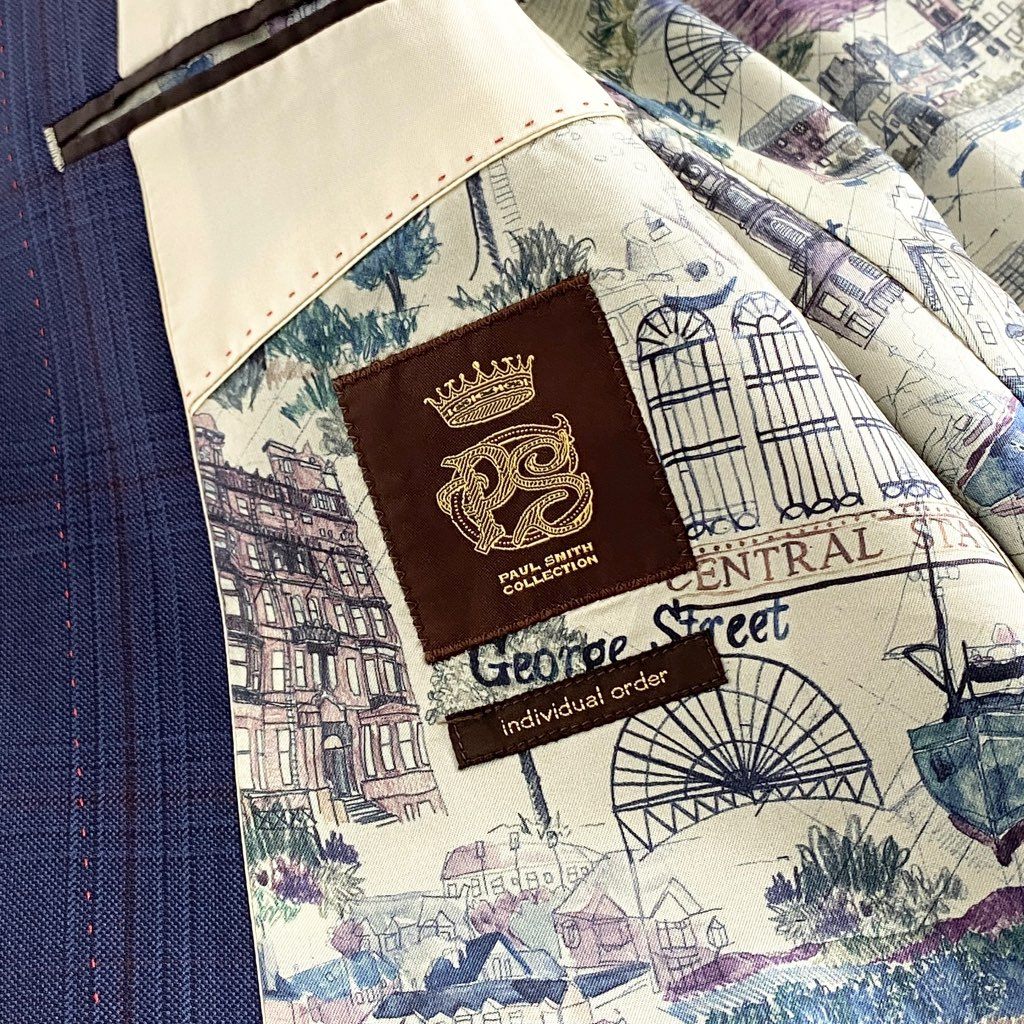 56b12 日本製 Paul Smith COLLECTION ポールスミス コレクション シングルスーツ セットアップ 裏地総柄 サイズL ブルー×レッド チェック ウール100% メンズ