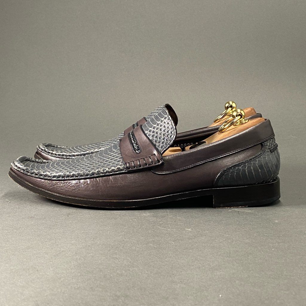 1b27 定価¥63,000 DOLCE&GABBANA ドルチェアンドガッバーナ パイソンレザー ローファー ドレスシューズ 6 1/2 スカイグレイ グレー D&G ドルガバ
