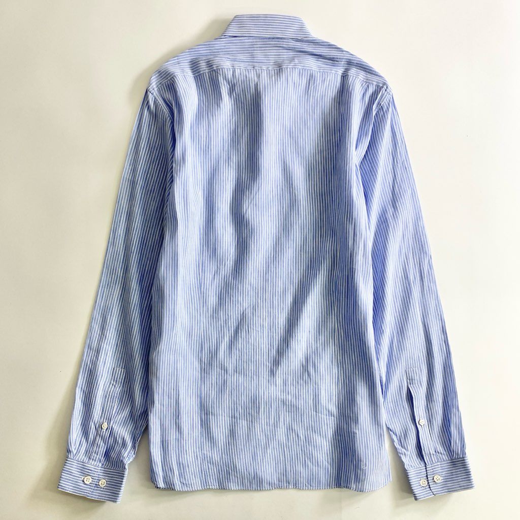53b25 Acne Studios アクネ ステュディオス リネン混 ストライプシャツ 46 ブルー SLIM FIT モロッコ製 SHIRT