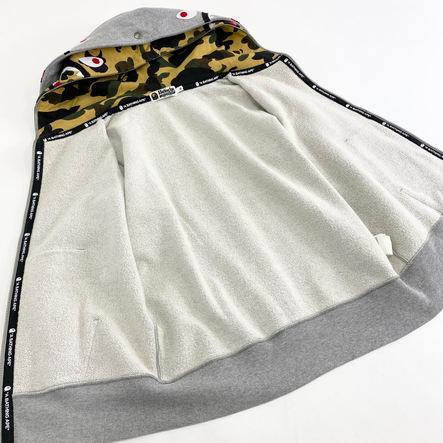 48k9 A BATHING APE アベイシングエイプ ダブルフードシャークパーカー S グレー コットン 迷彩 カモフラ スウェット 羽織