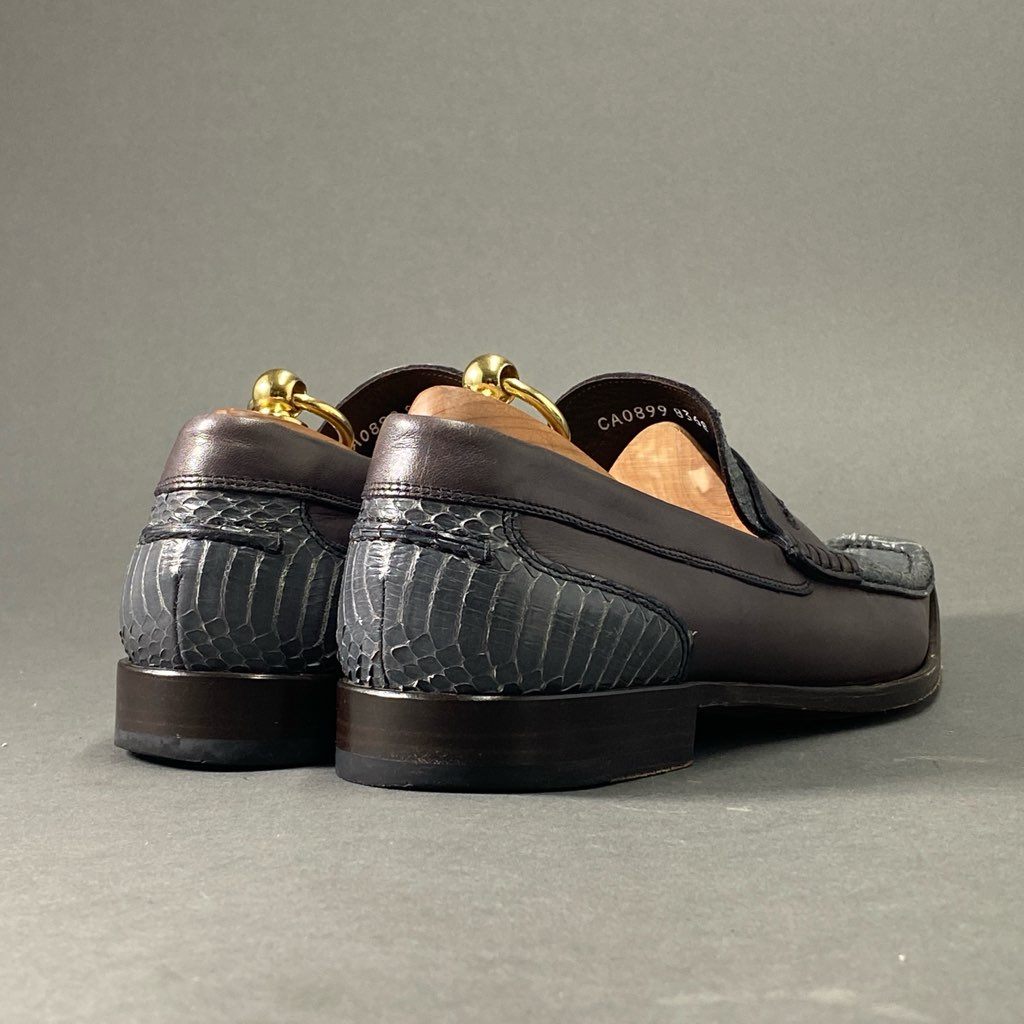 1b27 定価¥63,000 DOLCE&GABBANA ドルチェアンドガッバーナ パイソンレザー ローファー ドレスシューズ 6 1/2 スカイグレイ グレー D&G ドルガバ