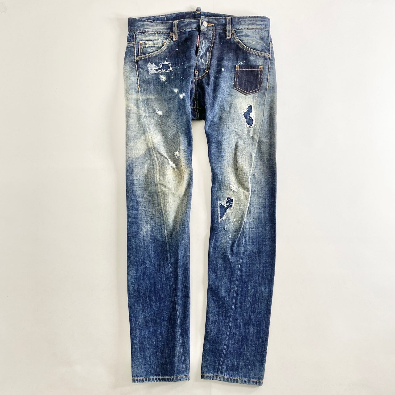70L7-2《美品》DSQUARED2 ディースクエアード ヴィンテージ加工 ツイストデニムスキニーパンツ 46 インディゴ ジーンズ DENIM