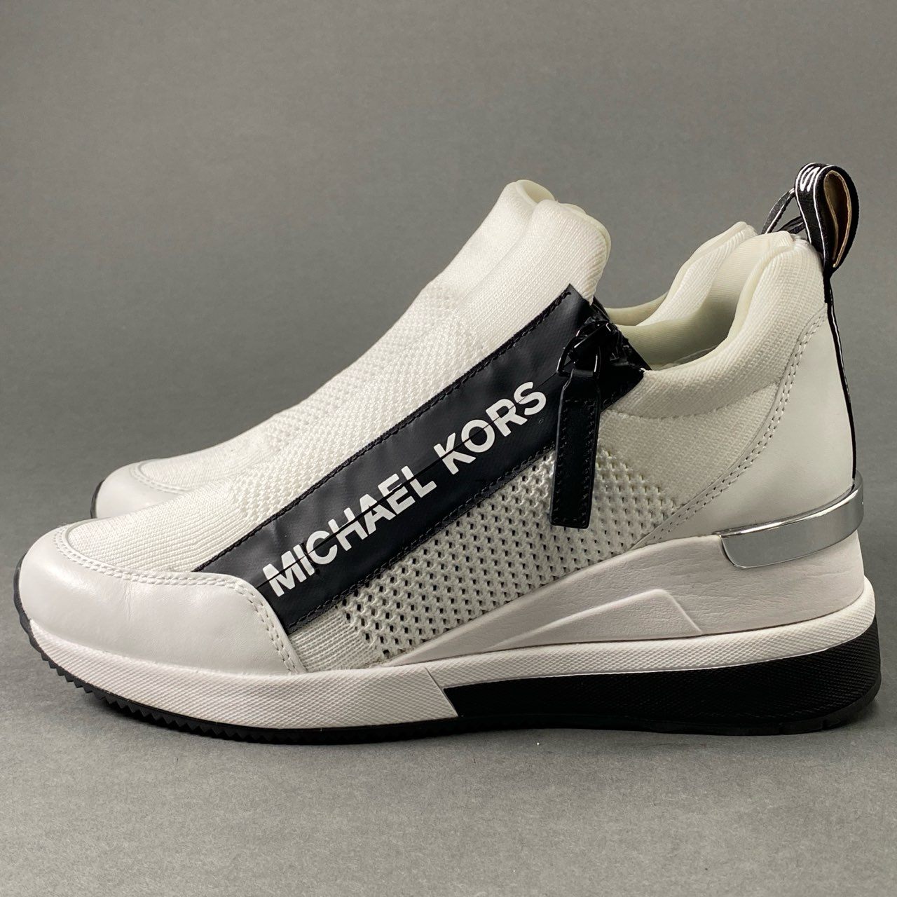 6c3 MICHAEL KORS マイケルコース サイドジップ スニーカー 7M ホワイト アウトヒール シューズ 厚底