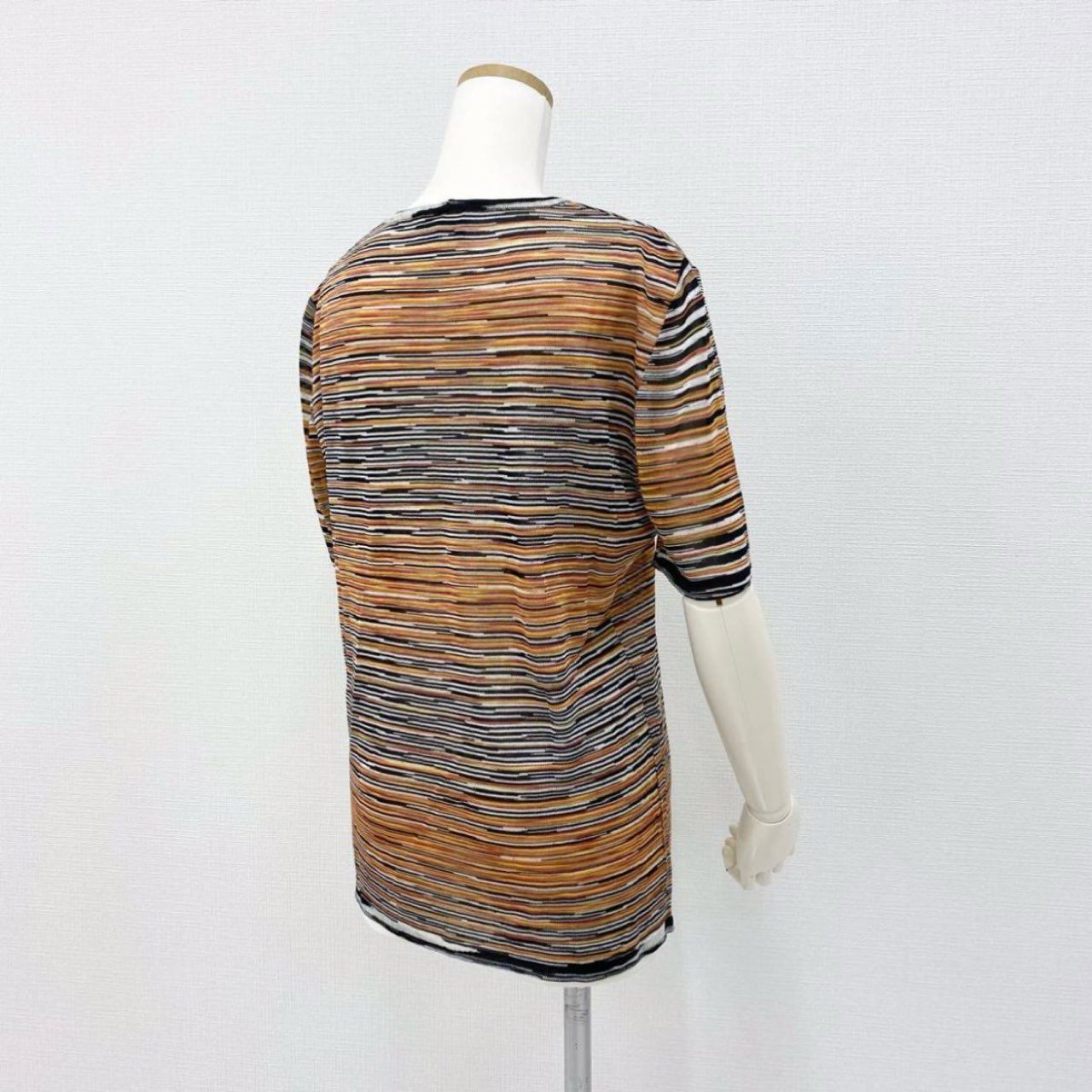 Uf15④ 《美品》 イタリア製 MISSONI ミッソーニ 半袖ニット サマーニット ボーダー柄 46 レーヨン100% レディース