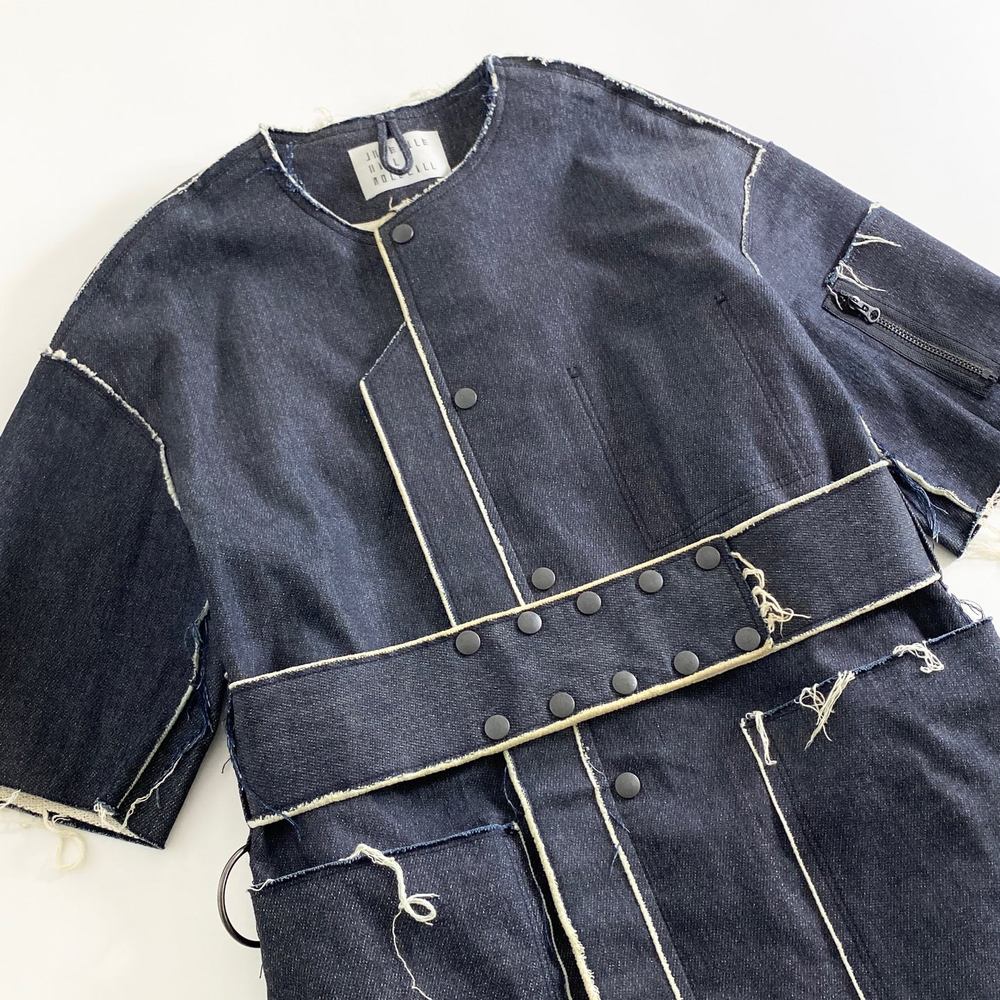 5a20 日本製 JUVENILE HALL ROLLCALL ジュヴェナイル ホール ロールコール ノーカラーコート ロングコート FITS ALL インディゴ バックスリット マジックテープ