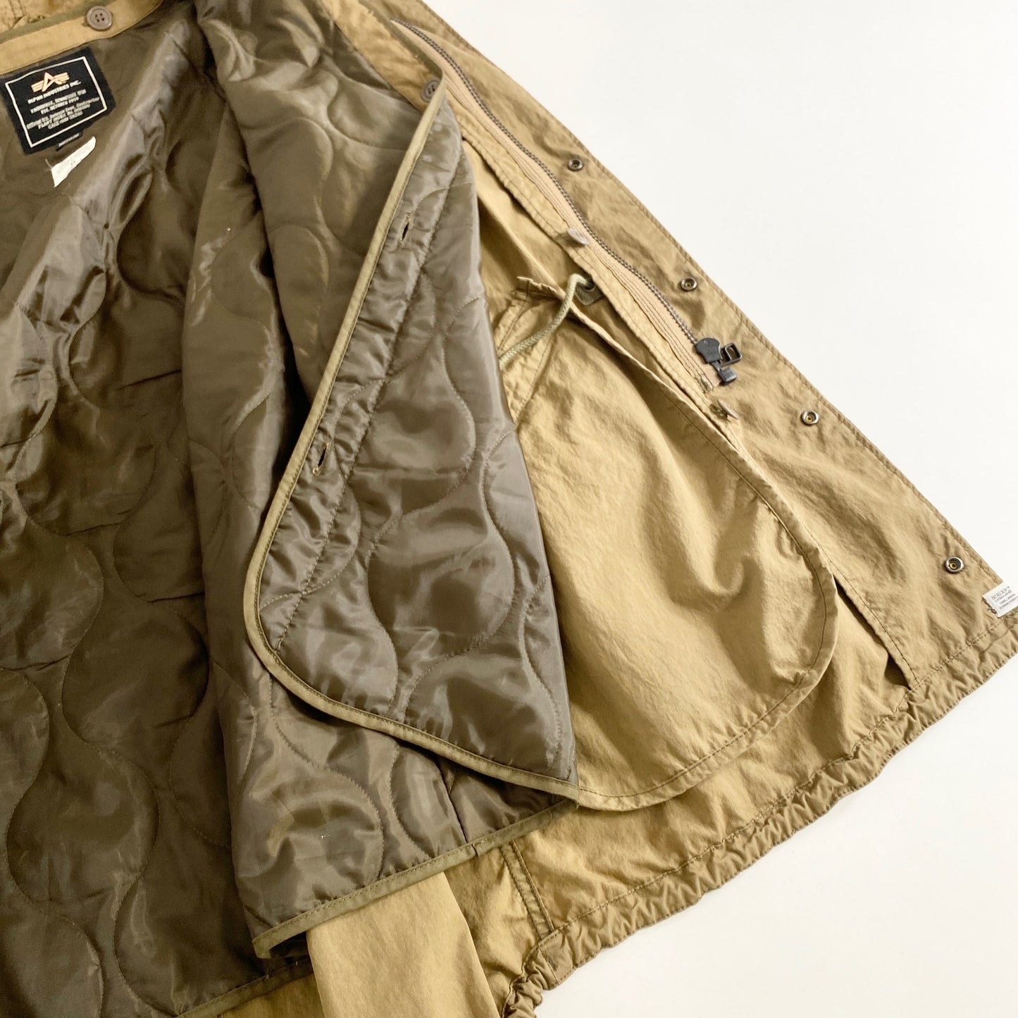 26L14 ALPHA INDUSTRIES アルファ インダストリーズ ミリタリージャケット グッドイナフ M ベージュ チャイニーズラクーンファー ニット切替 上着