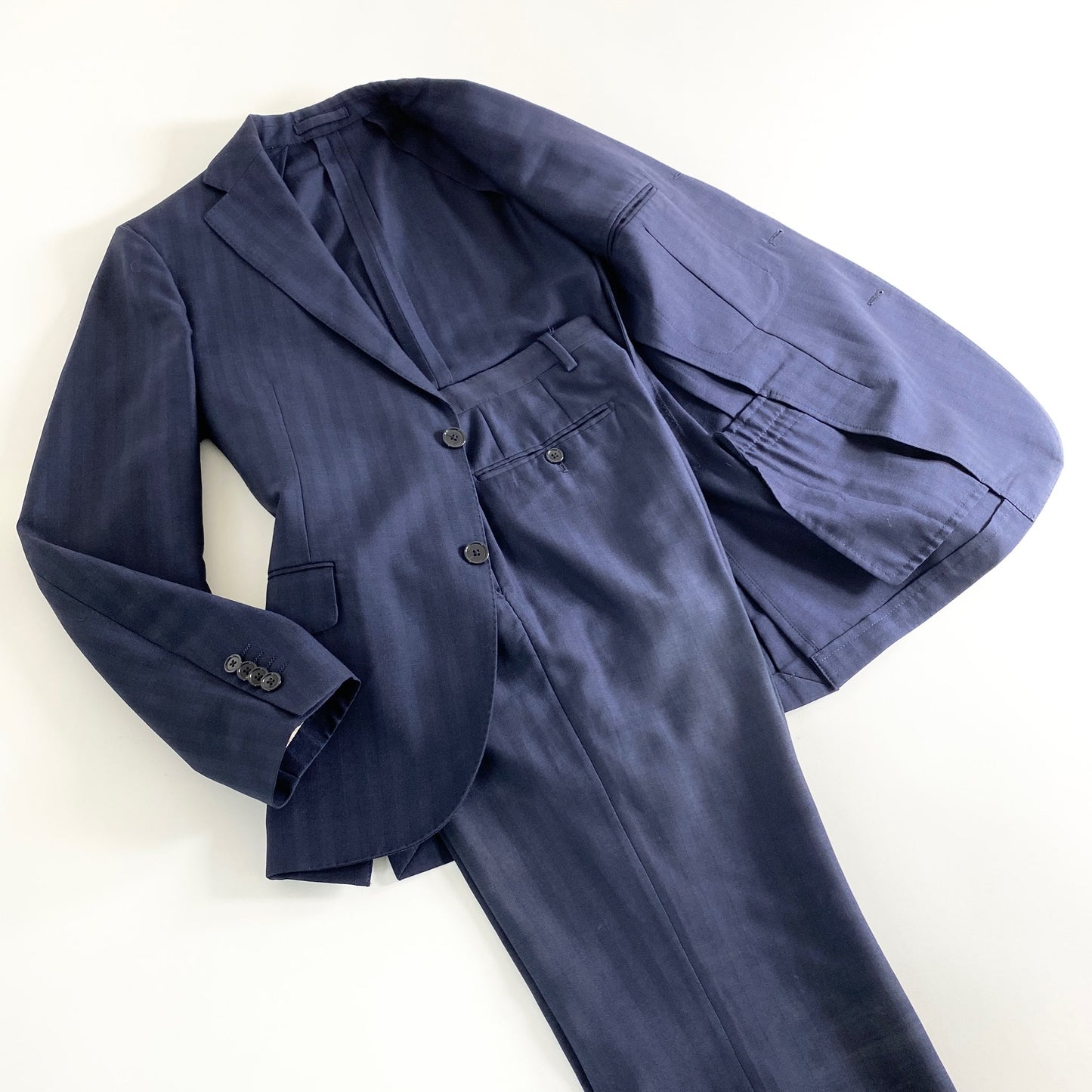 27A26 イタリア製 LARDINI ラルディーニ シングルスーツ セットアップ ストライプスーツ ビジネス JG32801AQ 46 ネイビー ストライプ ウール100% メンズ 男性用