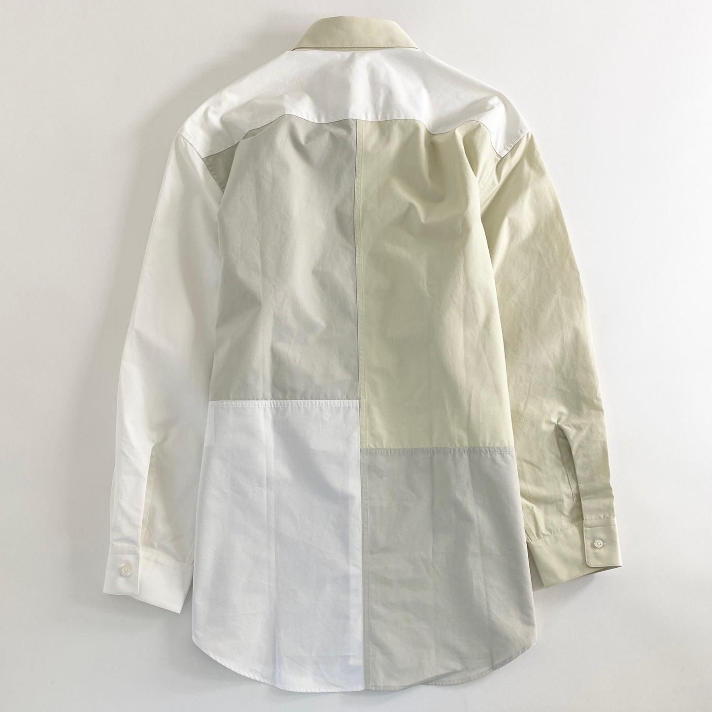 39a21 JIL SANDER ジルサンダー イタリア製 JSMP740326 パッチワーク オーバーサイズ 長袖シャツ 再構築 ワイドシルエット ストライプ 39 15 1/2 ホワイト グレー アイボリー コットン