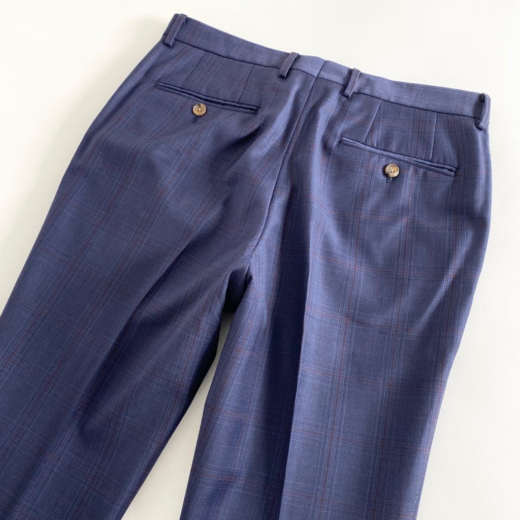 56b12 日本製 Paul Smith COLLECTION ポールスミス コレクション シングルスーツ セットアップ 裏地総柄 サイズL ブルー×レッド チェック ウール100% メンズ