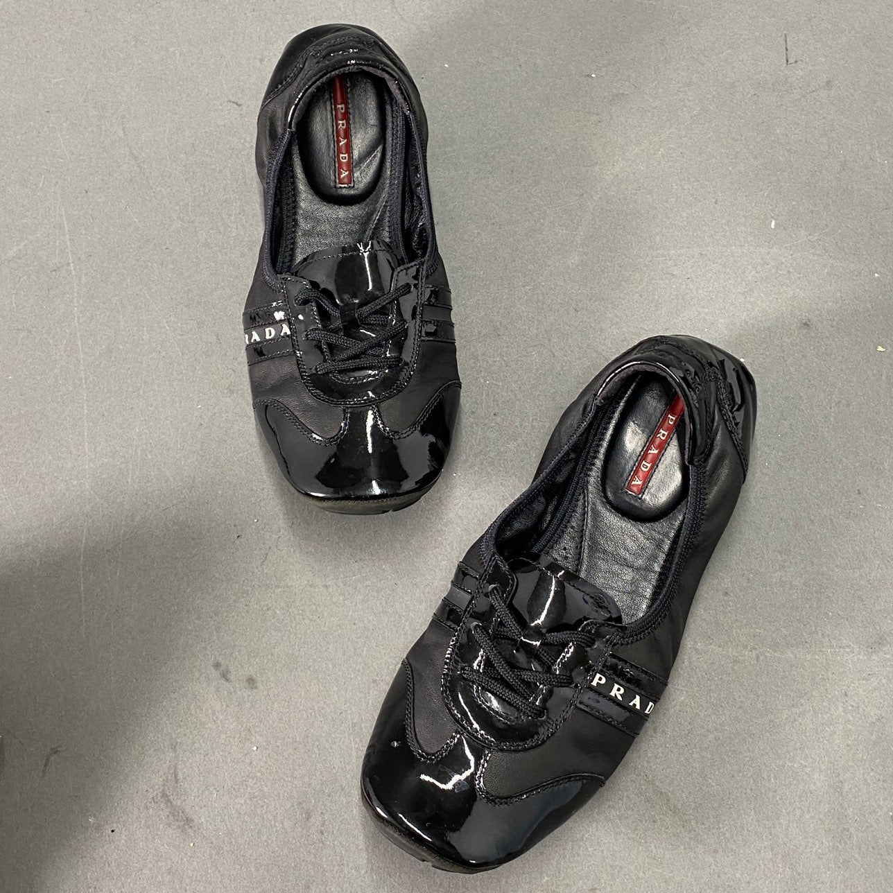 3L5《美品》PRADA SPORT プラダスポーツ 37(24.5cm相当) ブラック レザー バレエシューズ レザーシューズ レディース 靴
