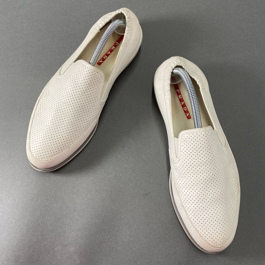 4b29 PRADA SPORTS プラダ スポーツ レザー スリッポン スニーカー 8 ホワイト ローカット シューズ SLIP-ON