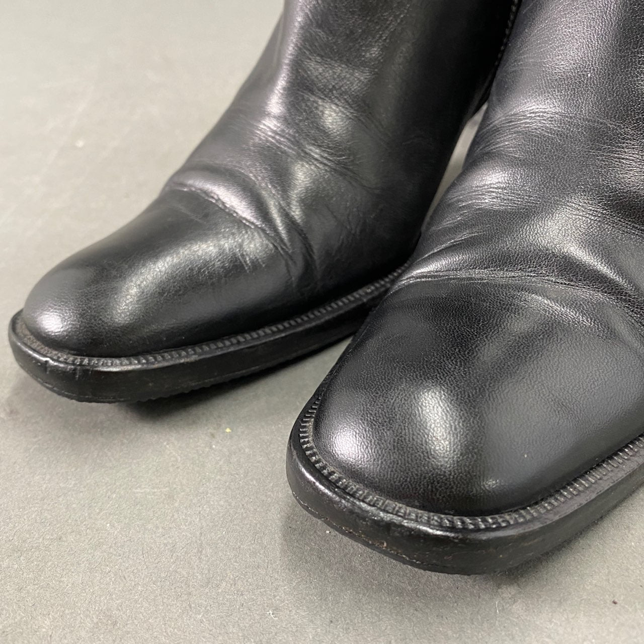 1L5《伊製》GUCCI グッチ 37C(24cm相当)ブラック レザーブーツ チャンキーヒールブーツ サイドジップ レディース