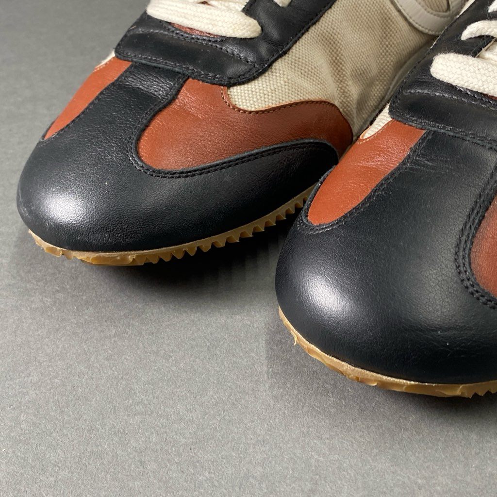 5b26 LOEWE ロエベ キャンバス × レザー バレエランナー ローカットスニーカー 40 ブラック ブラウン アイボリー シューズ