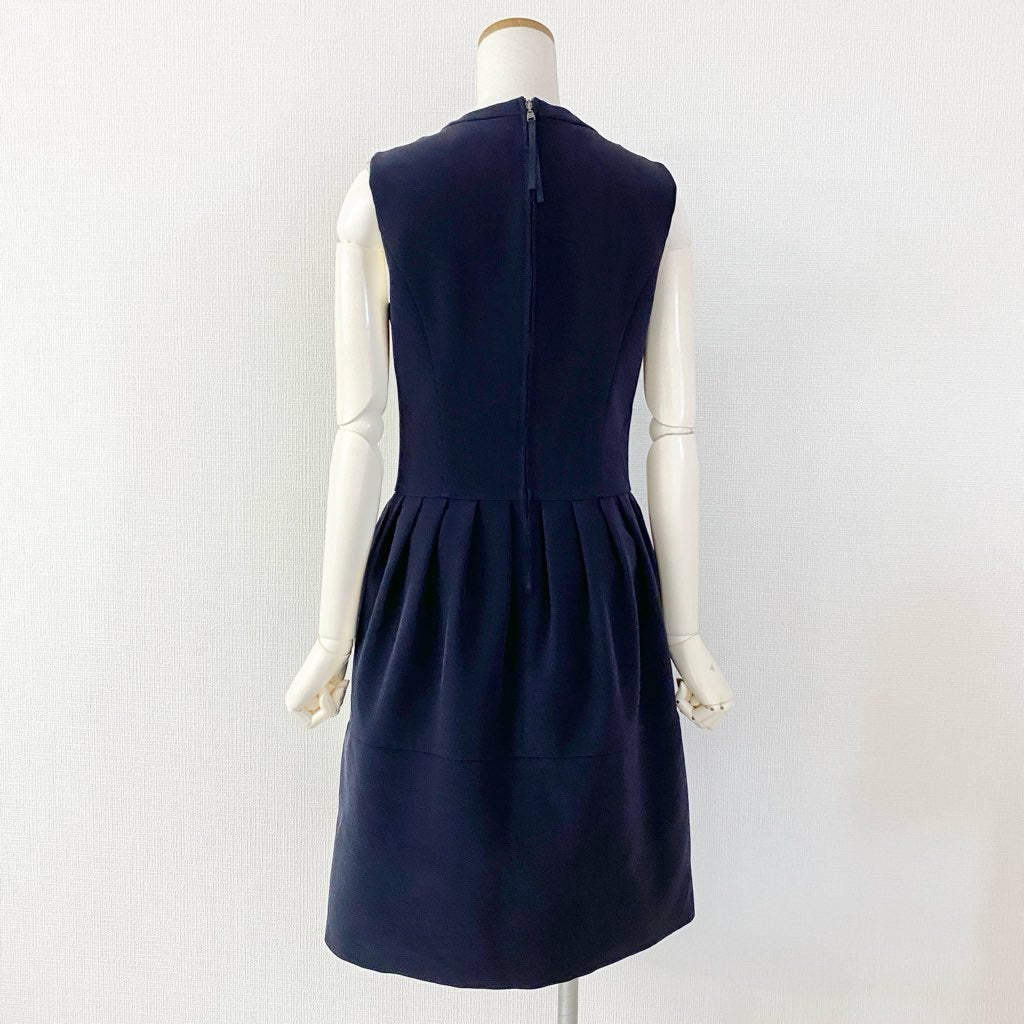 52c11 FOXEY NEW YORK フォクシーニューヨーク タック コクーンドレス ワンピース 40 ミッドナイトブルー 34096 日本製 ノースリーブ