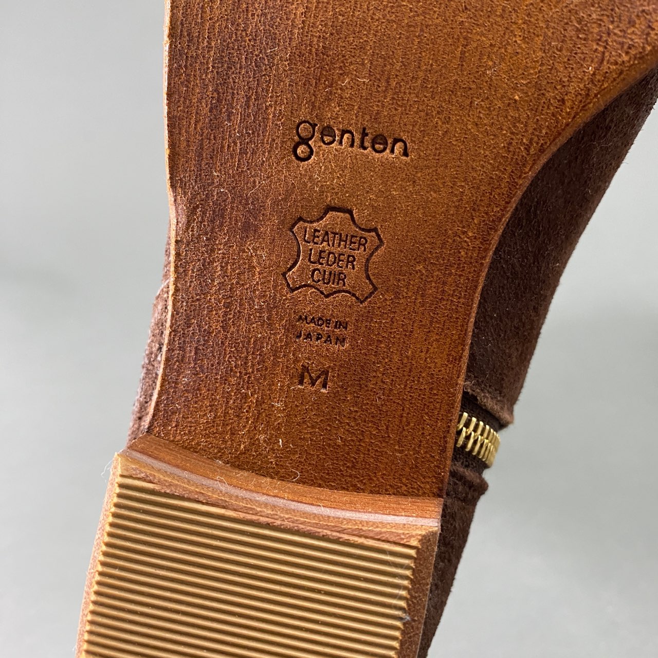 L9《未使用》genten ゲンテン スウェード×ウールロングブーツ M ブラウン レザー サイドジップ 箱付き 日本製