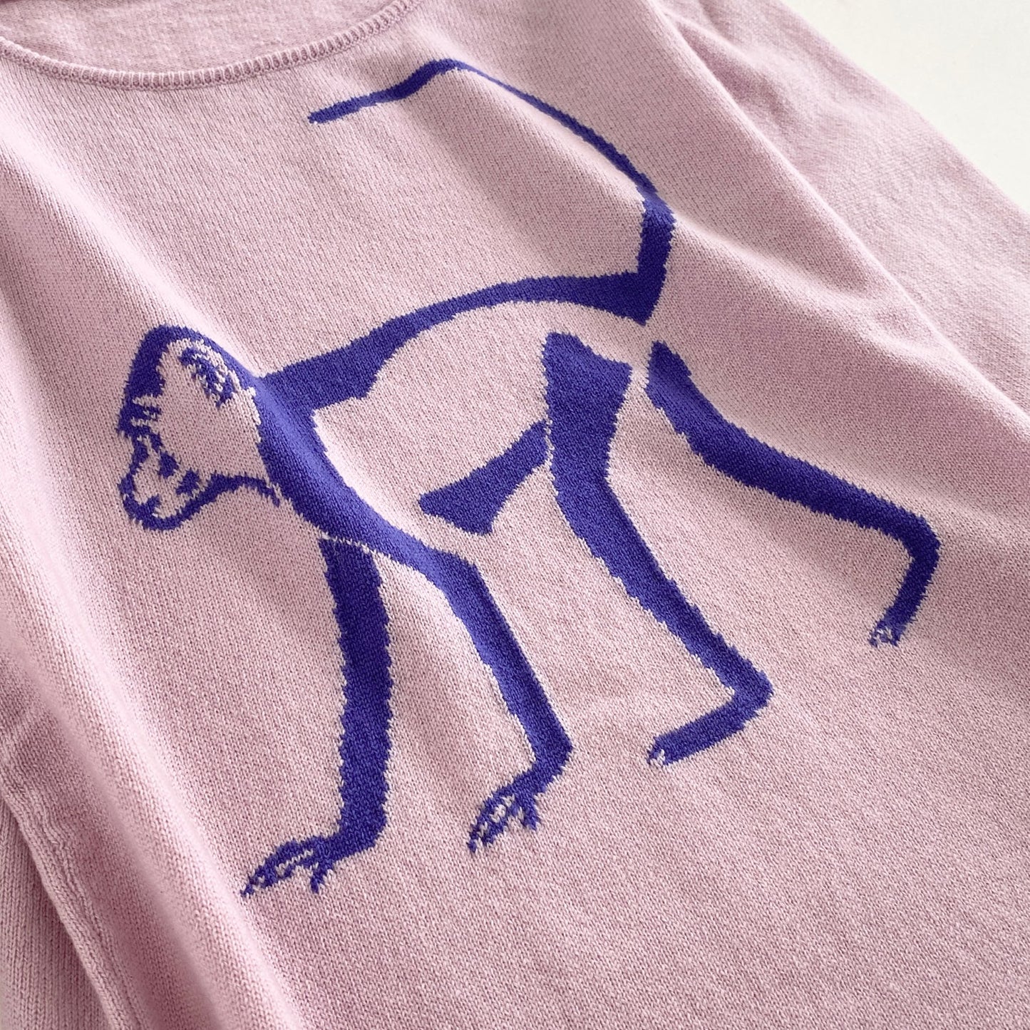 4L9《美品》lucien pellat-finet ルシアンぺラフィネ モンキーデザイン カシミヤニットトップ S ピンク cashmere100% セーター スコットランド製