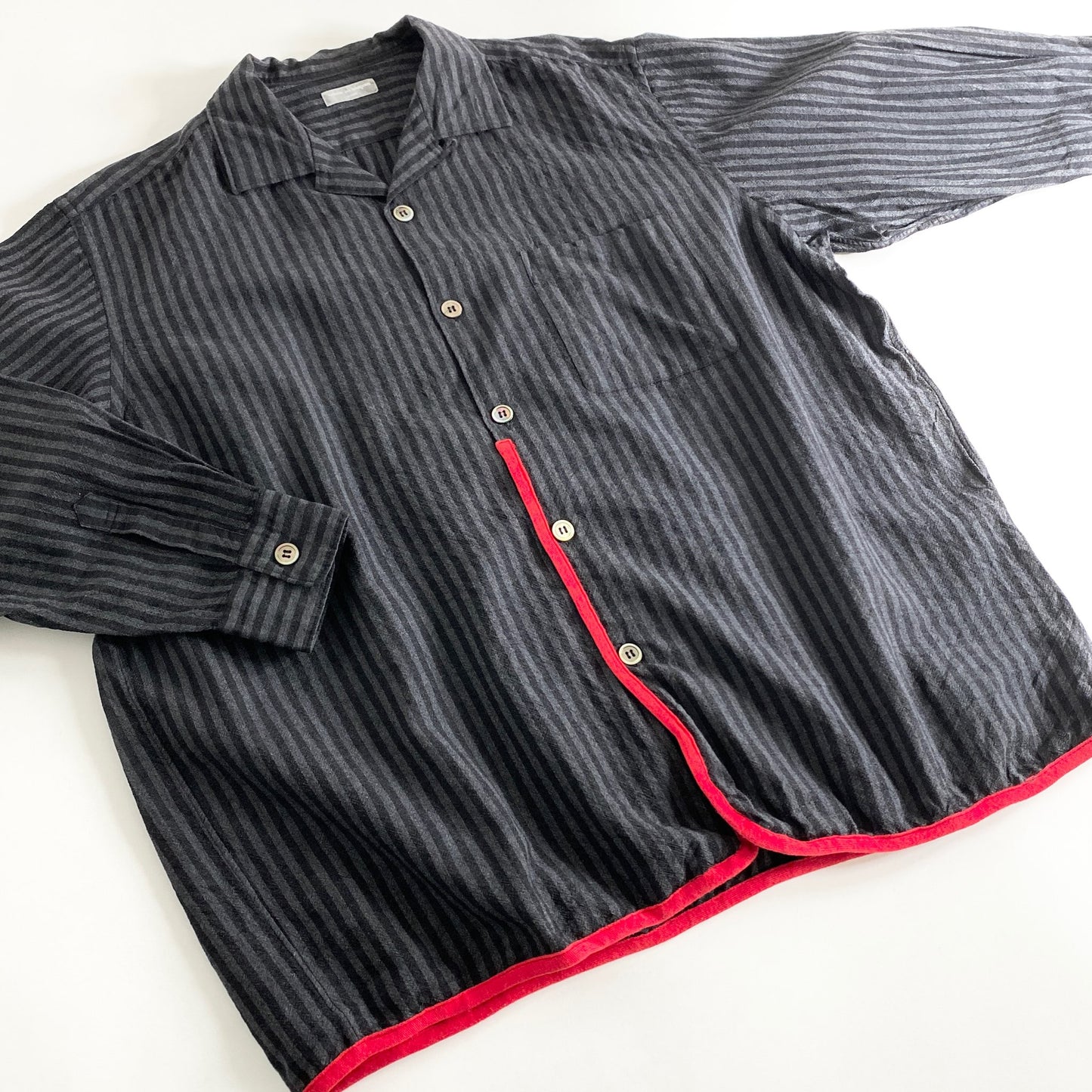 13A27 90s COMME des GARCONS HOMME コムデギャルソンオム 長袖シャツ ストライプシャツ パイピング グレー ストライプ ウール100% AD1999 メンズ