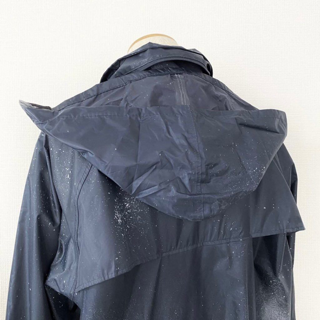 27h27 Zepanese Club ゼパニーズクラブ レインコート rain coat ペイント加工 総柄 フード ロングコート Lサイズ メンズ 弾採用 ネイビー