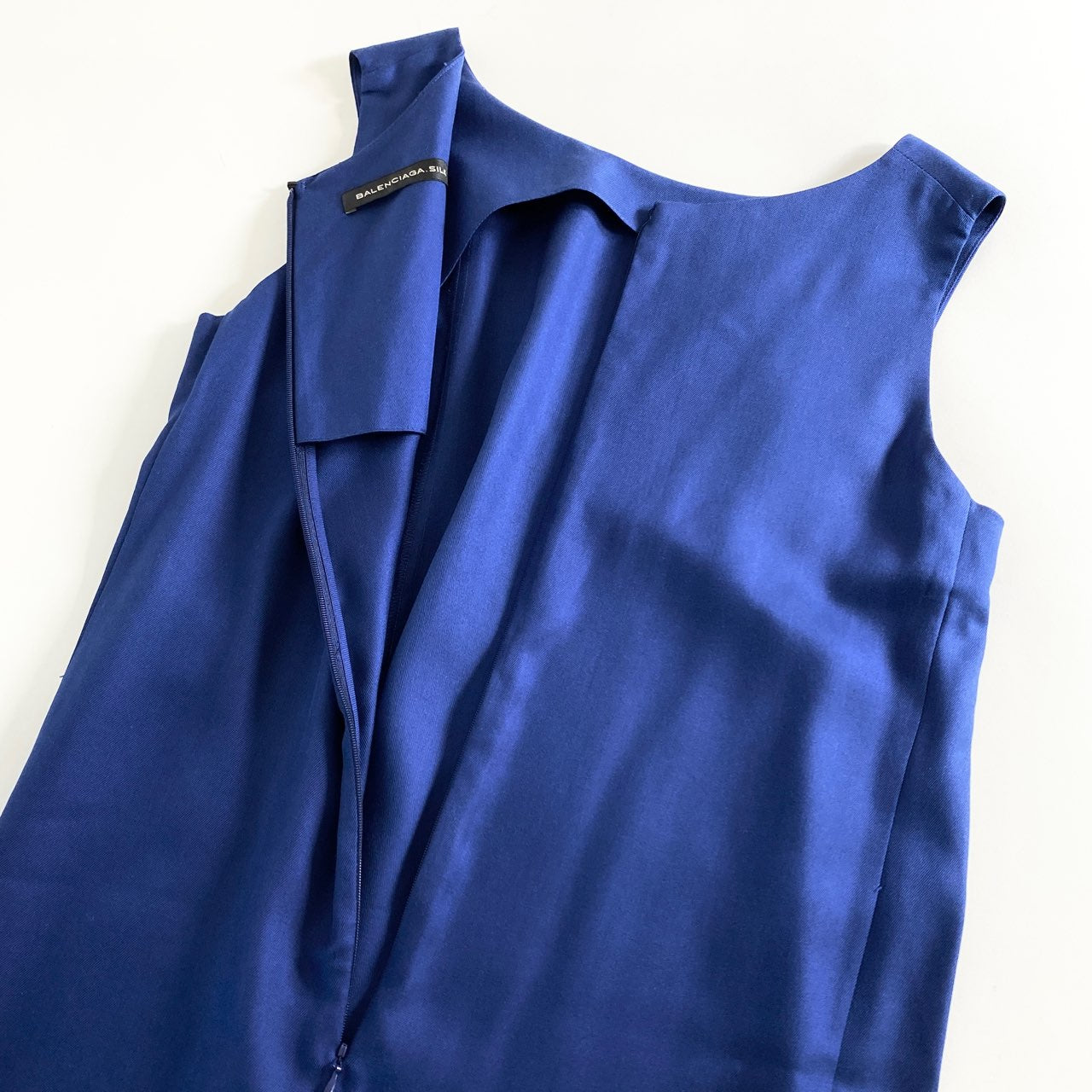 45a29 BALENCIAGA バレンシアガ ノースリーブワンピース ドレスワンピース 36 ブルー×ホワイト シルク100% レディース 女性用